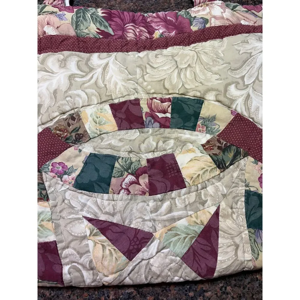 Vintage Handmade Quilted Double Ring Pattern Tote Bag 18